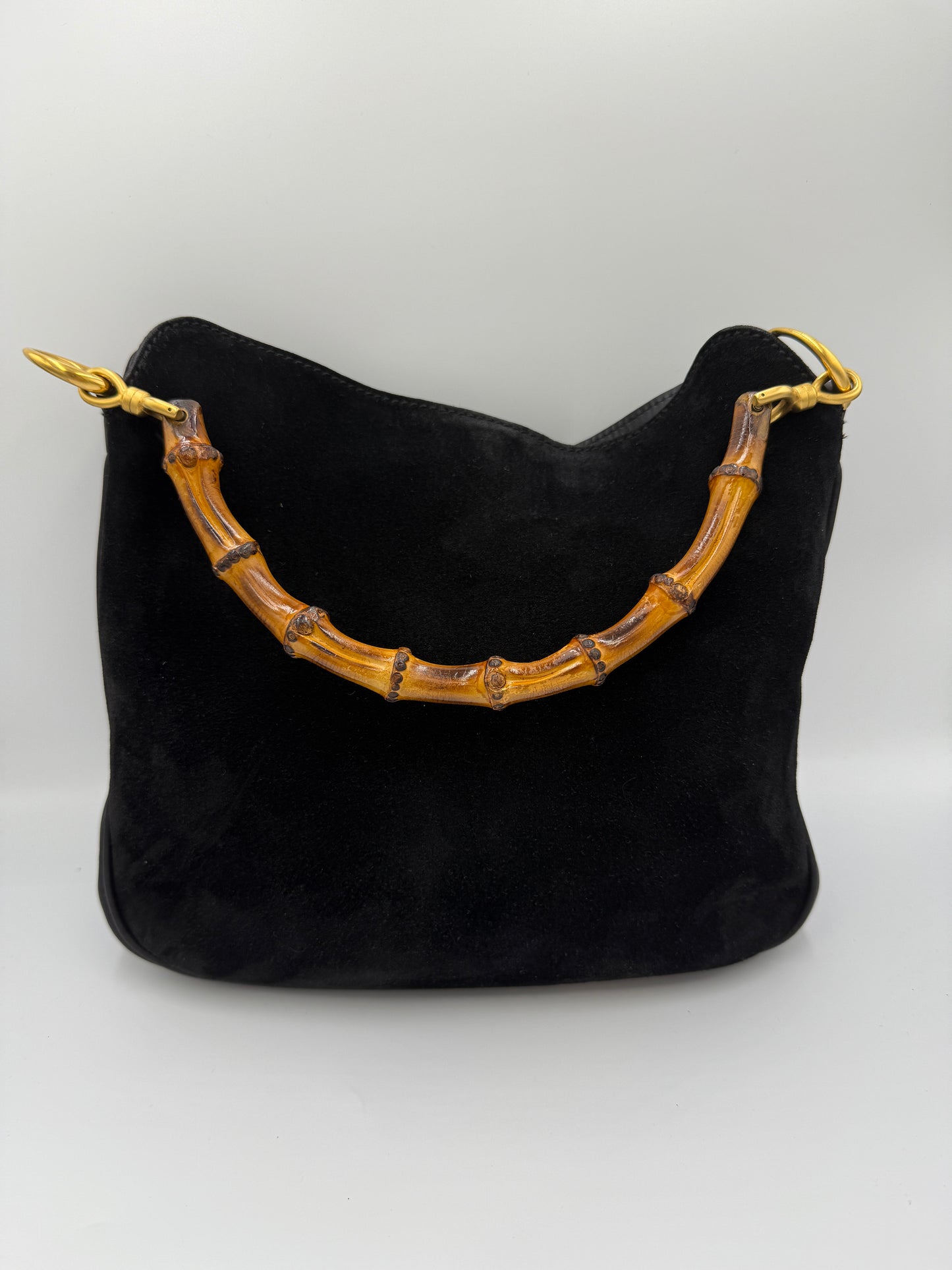 Gucci Bamboo Black Suede Handbag