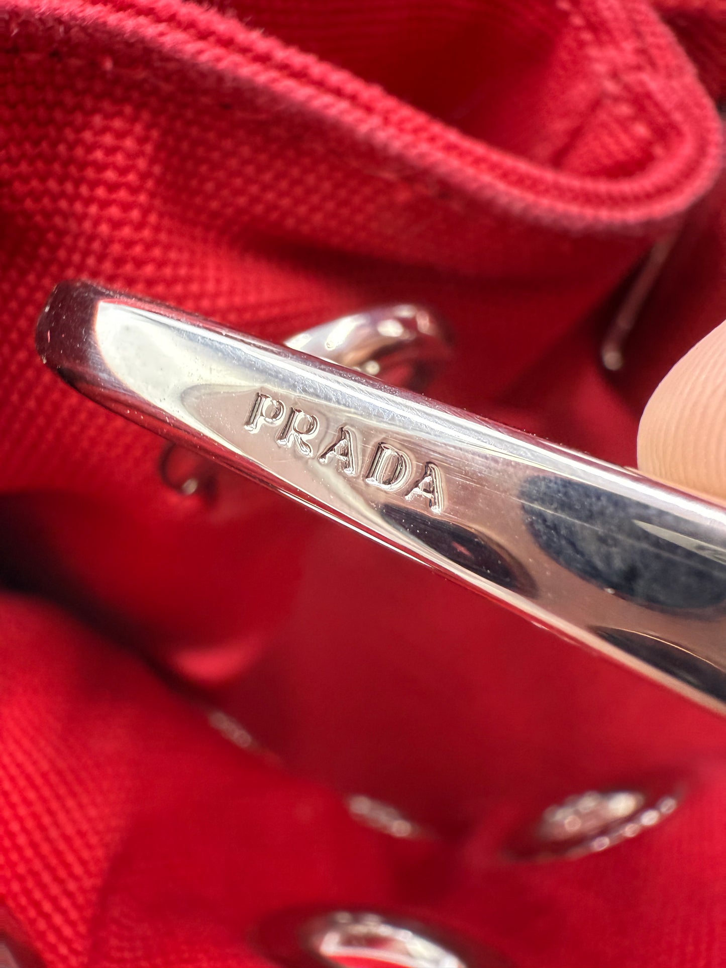 Prada Red Grommet Canapa MM with Crossbody Strap and Wristlet