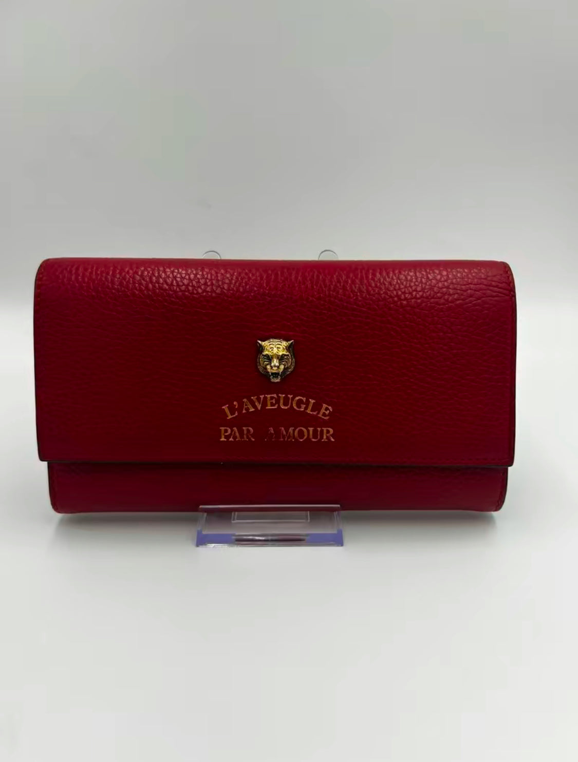 Gucci Animalier Red Leather Long Wallet w/Tiger Head