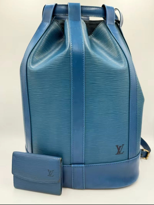 Louis Vuitton Blue Epi Leather Backpack/Sling Bag w/Compact Wallet