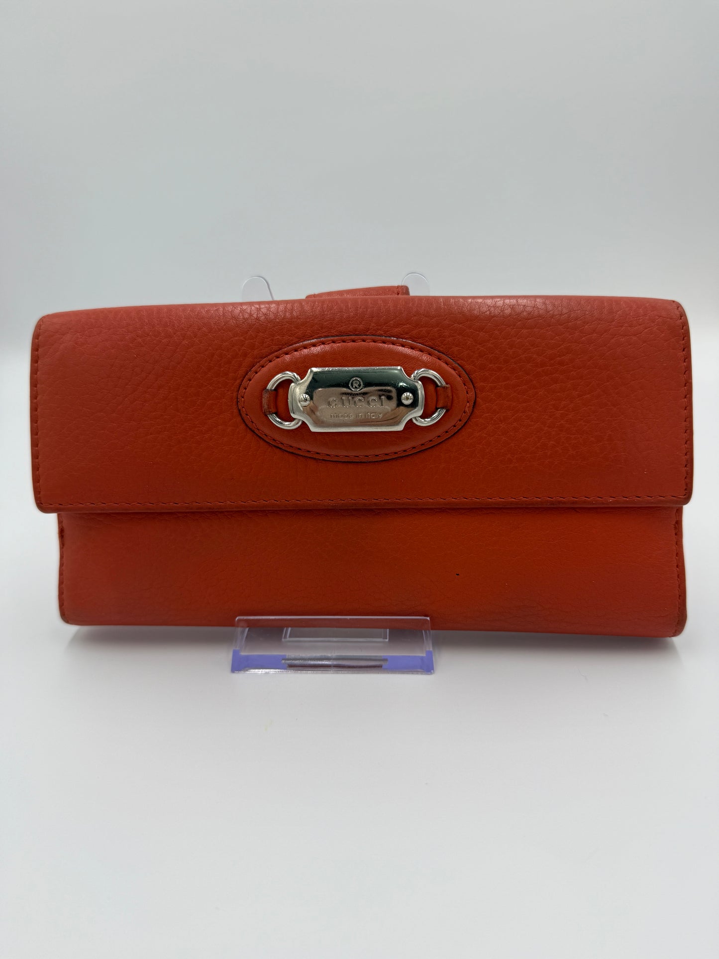 Gucci Burnt Orange Pebbled Leather Long Wallet