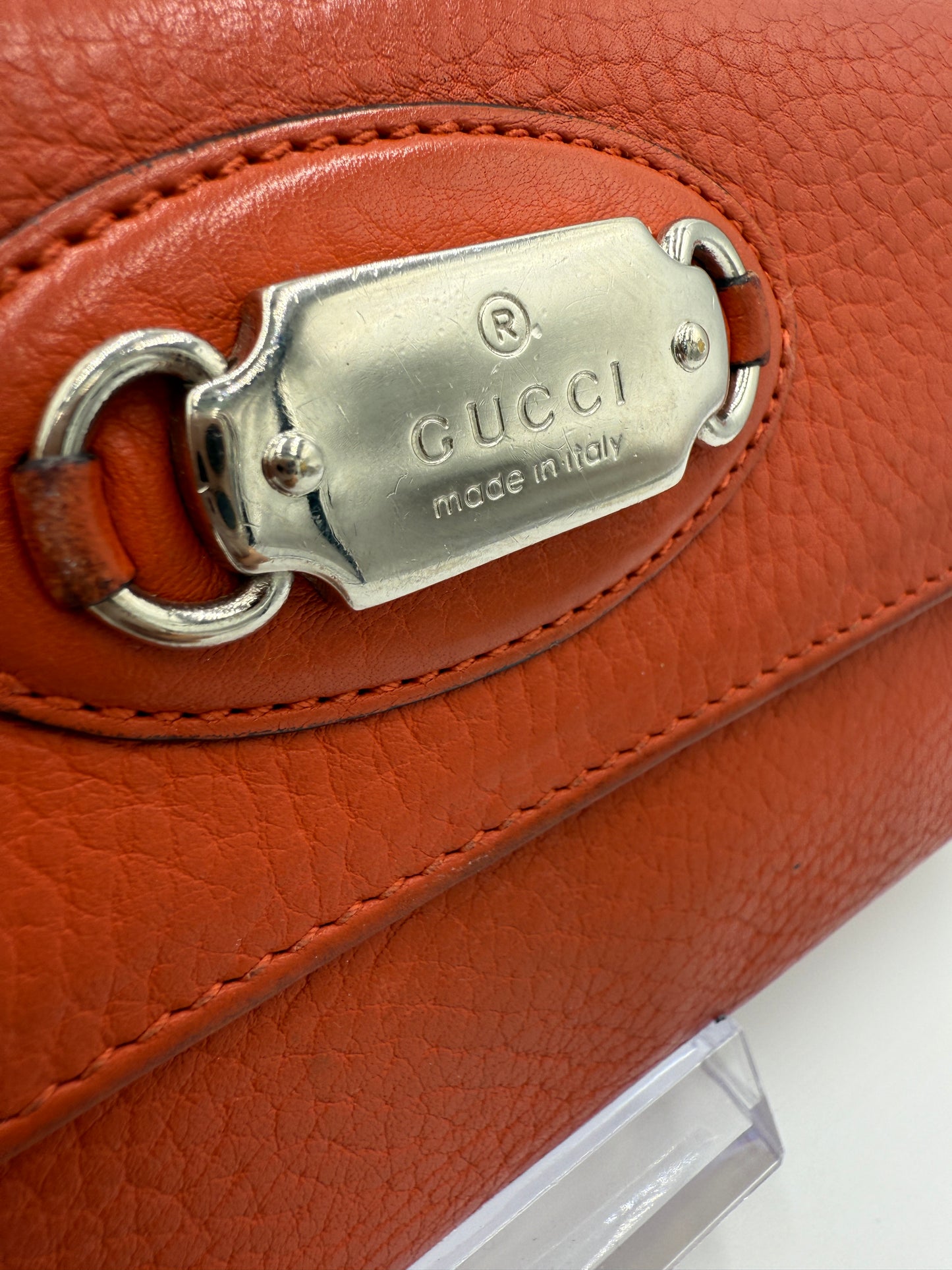 Gucci Burnt Orange Pebbled Leather Long Wallet