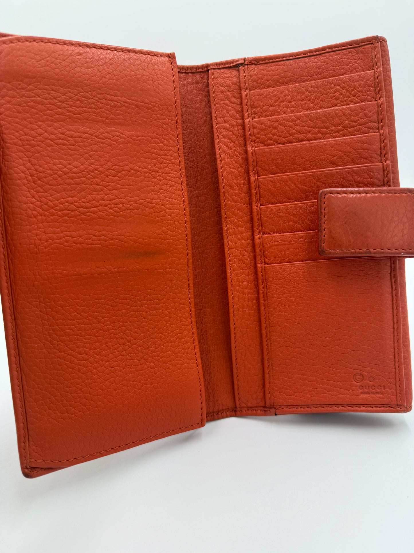 Gucci Burnt Orange Pebbled Leather Long Wallet