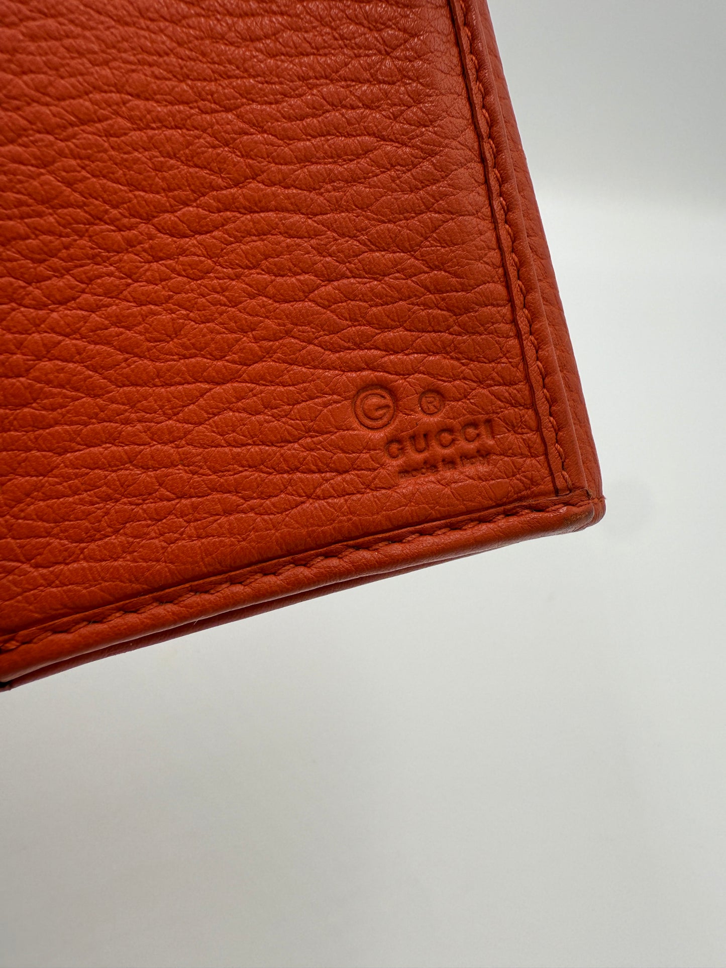 Gucci Burnt Orange Pebbled Leather Long Wallet