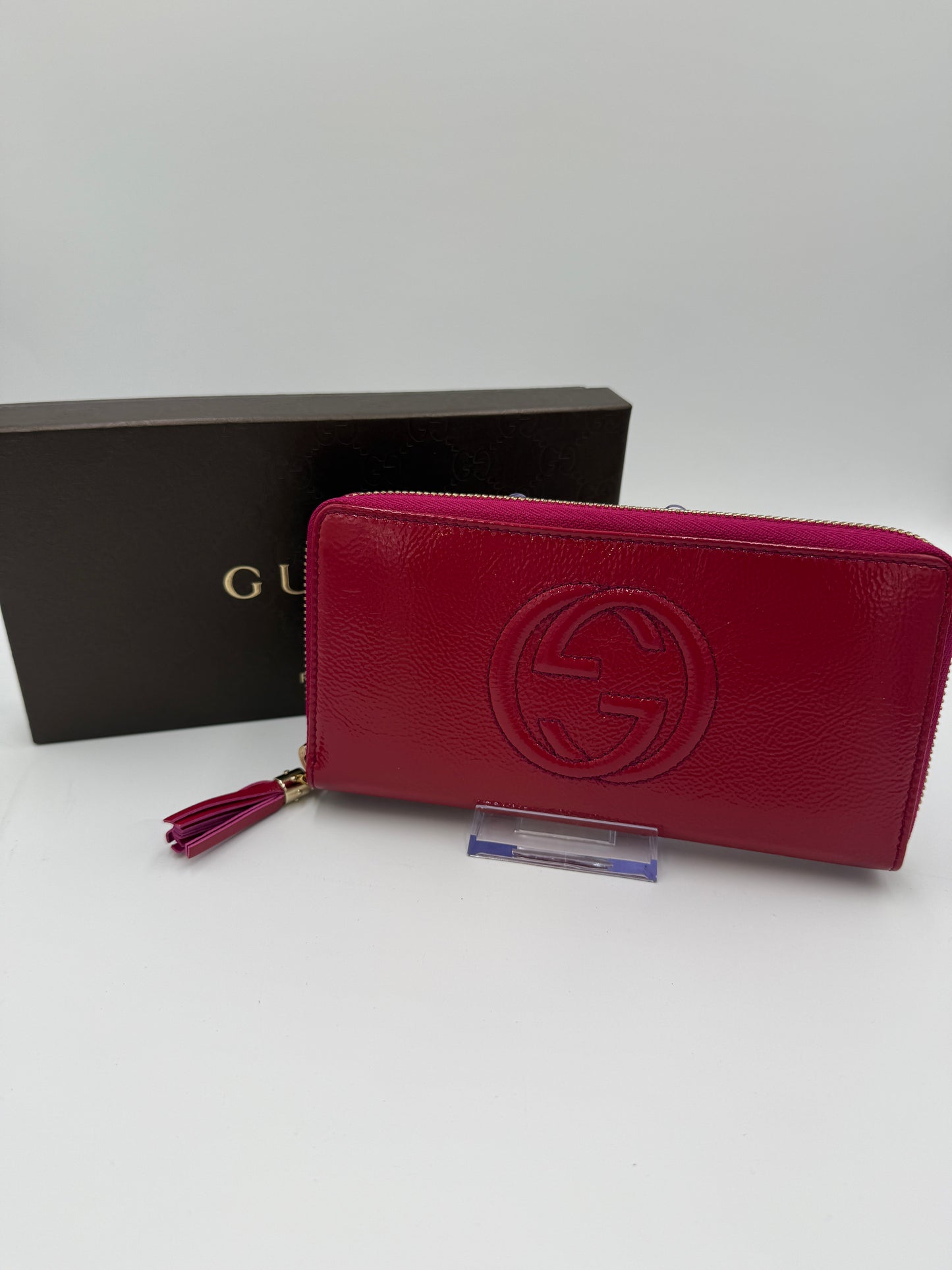 Gucci Soho Patent Leather Magenta Zippy Long Wallet