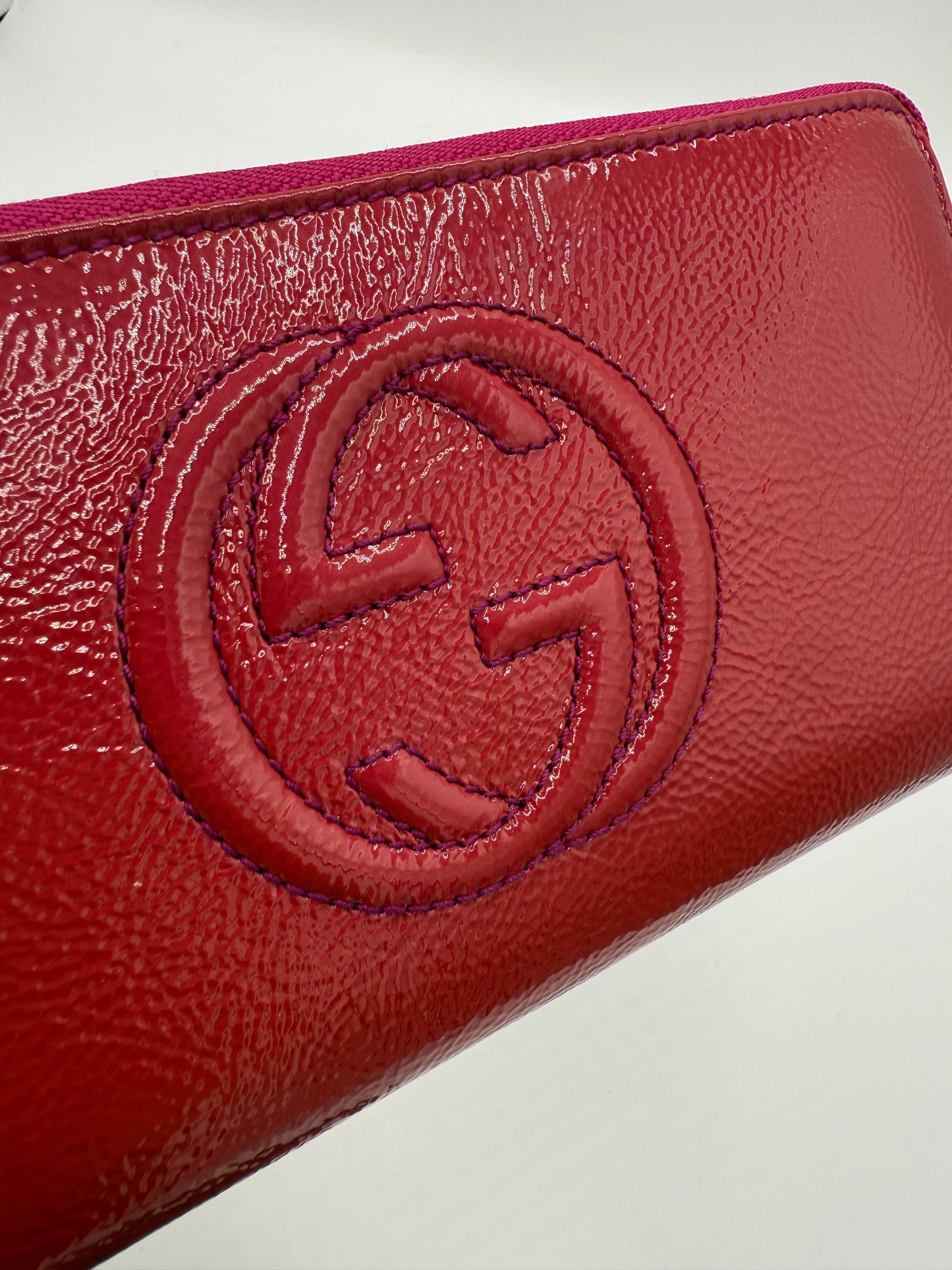 Gucci Soho Patent Leather Magenta Zippy Long Wallet