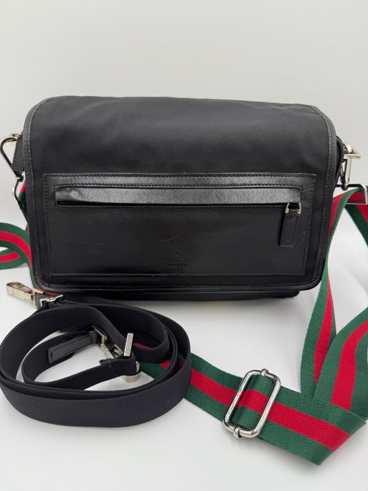 Gucci Black Nylon and Leather Crossbody Bag Multiple Straps